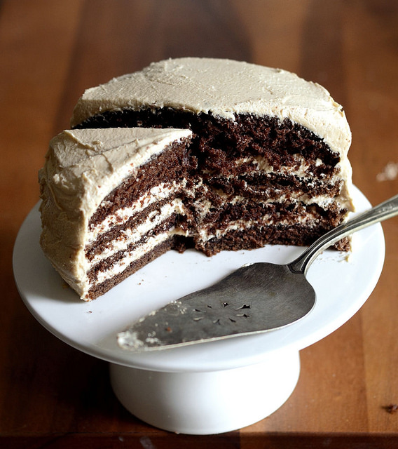 Chocolate Cake with Peanut Butter Frosting | Buttered Side Up