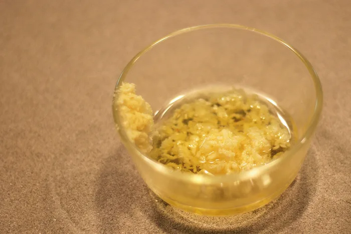 Olive oil and garlic mixture.