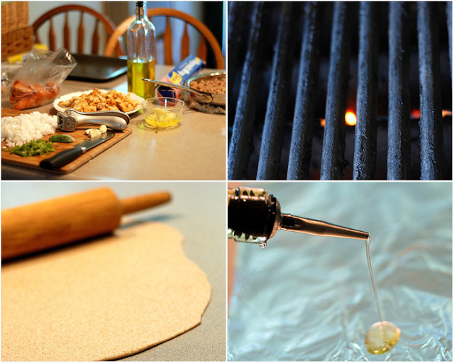 Prepping the ingredients, dough, and the grill.