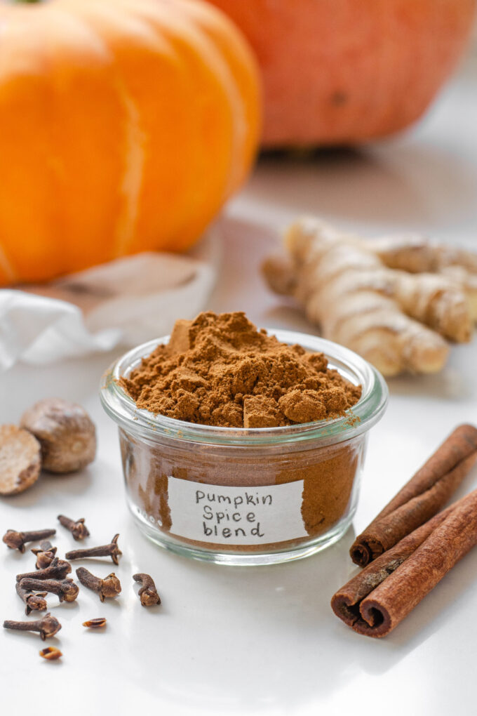 A jar of homemade pumpkin pie spice.