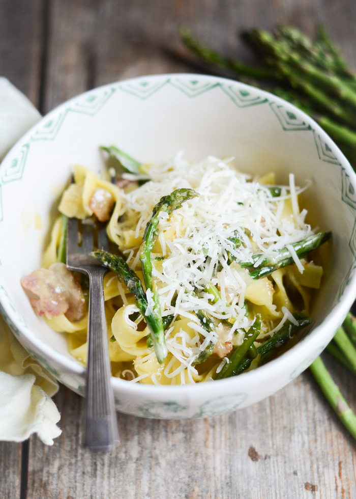 Cream Leek, Asparagus, and Bacon Pasta | Buttered Side Up