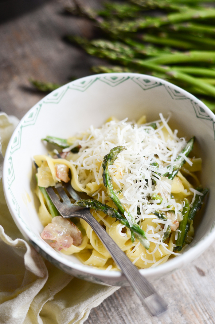 Cream Leek, Asparagus, and Bacon Pasta | Buttered Side Up