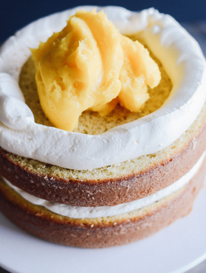 triple lemon naked layer cake with edible flowers