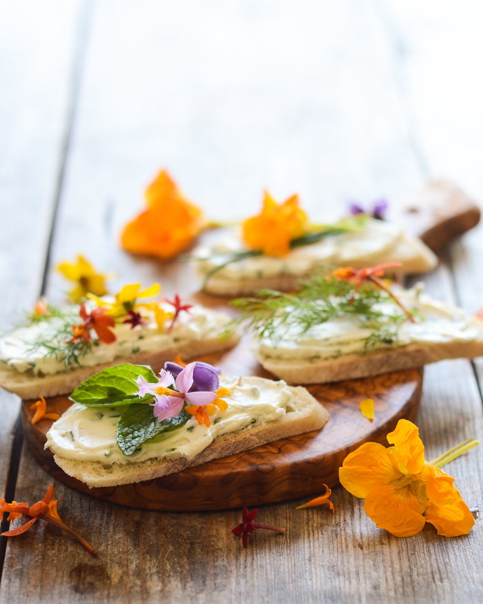 Chive and Cream Cheese Sandwiches with Edible Flowers | Buttered Side Up
