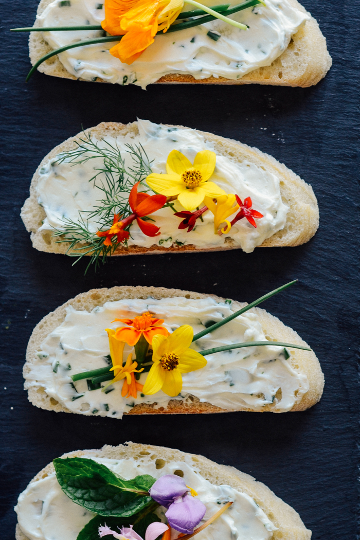 Chive and Cream Cheese Sandwiches with Edible Flowers | Buttered Side Up