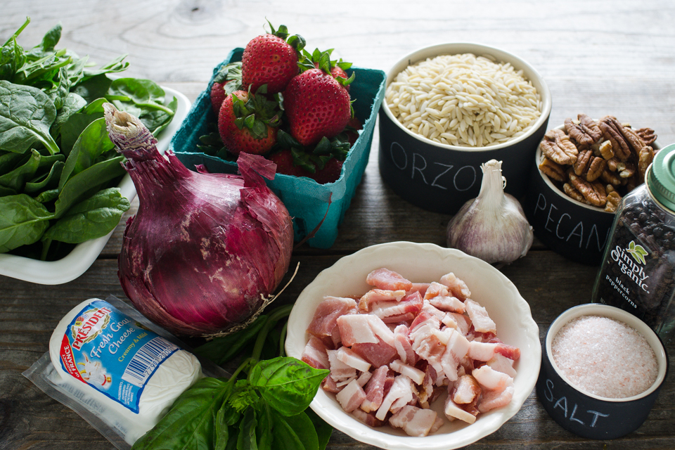 Warm Strawberry Bacon Orzo Salad