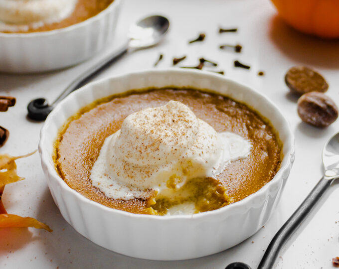 This baked pumpkin custard is a gluten free way to enjoy some wonderful fall spices. It's basically like individual crustless pumpkin pies!