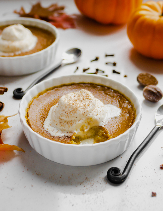 This baked pumpkin custard is a gluten free way to enjoy some wonderful fall spices. It's basically like individual crustless pumpkin pies!