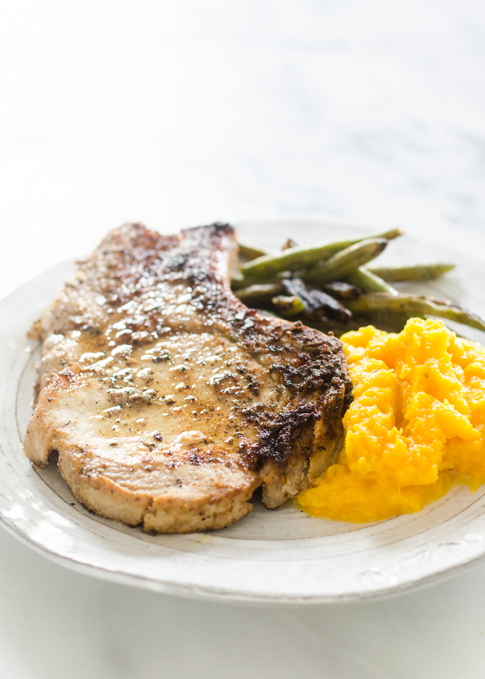 Butcher Box Review Meal 4 - Porkchops + Mashed Butternut Squash + Garlic Green Beans 2