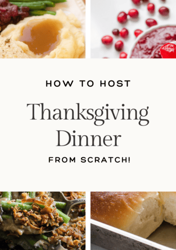 A photo collage showing different Thanksgiving dishes made from scratch.
