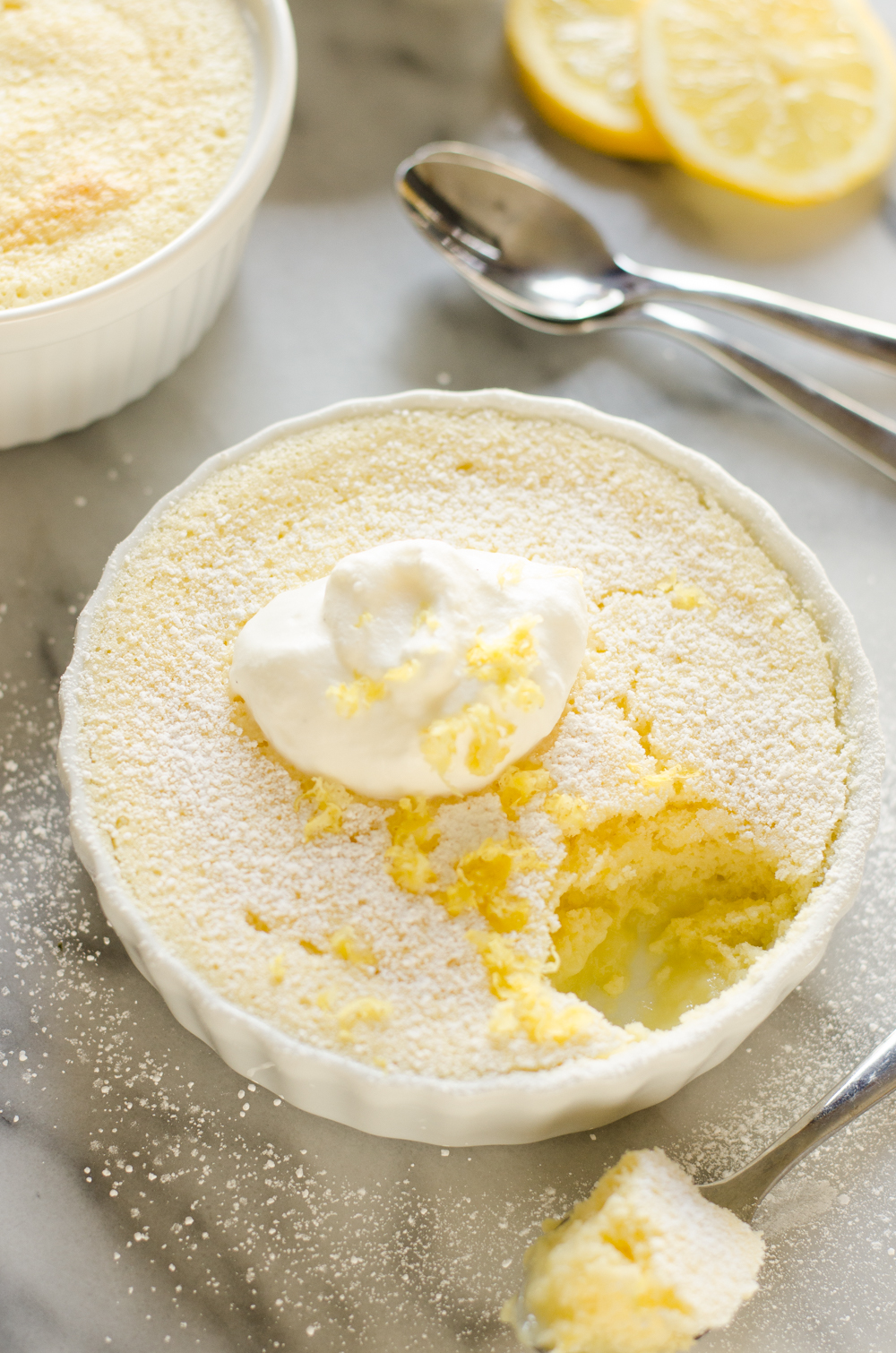 Individual Lemon Soufflé Pudding Cakes - Buttered Side Up