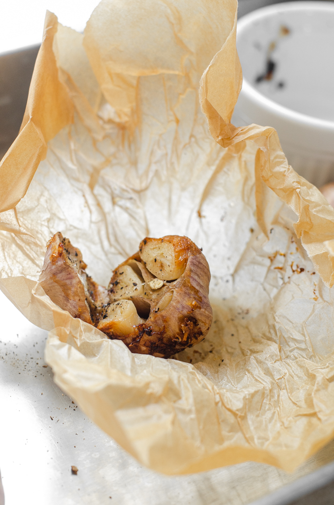 How to roast garlic without foil using parchment paper instead.