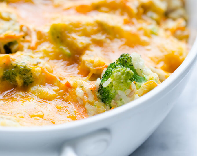 Healthier Cheesy Chicken and Broccoli Rice Casserole | Healthy Supper/Dinner Idea | Gluten Free