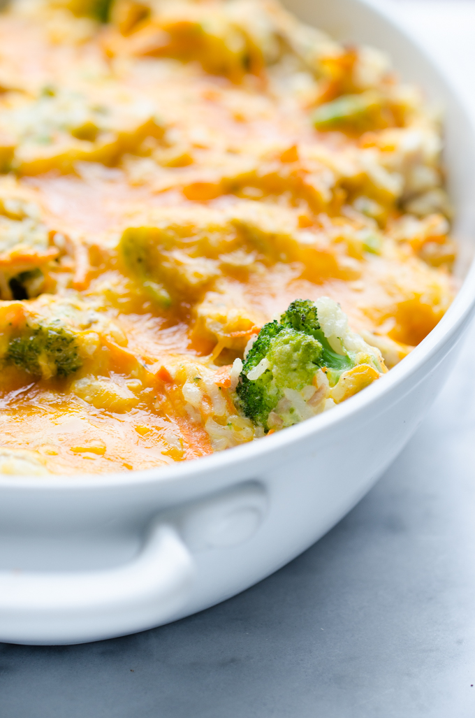 Healthier Cheesy Chicken and Broccoli Rice Casserole | Healthy Supper/Dinner Idea | Gluten Free