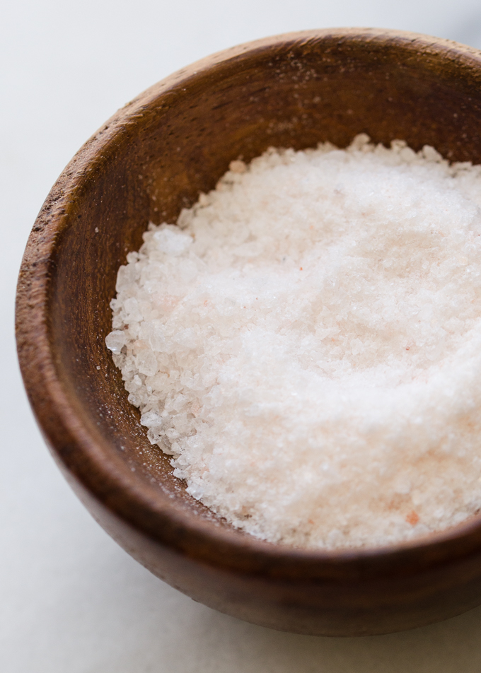 A bowl of coarse sea salt.