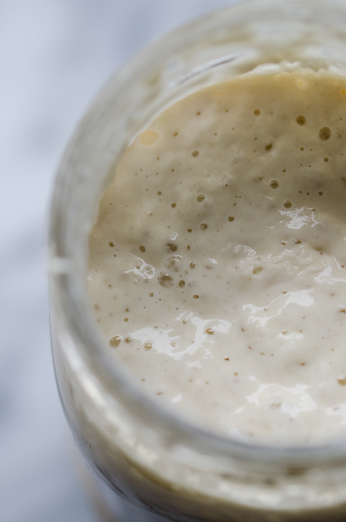 A fed and active sourdough starter.