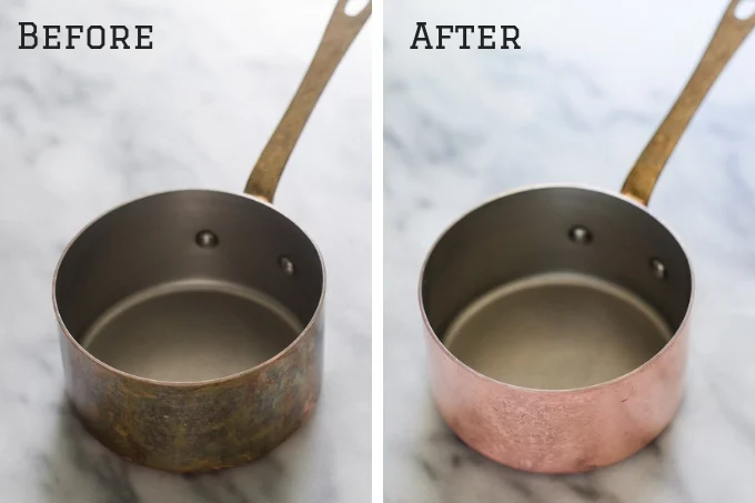 Before and After of copper polish.