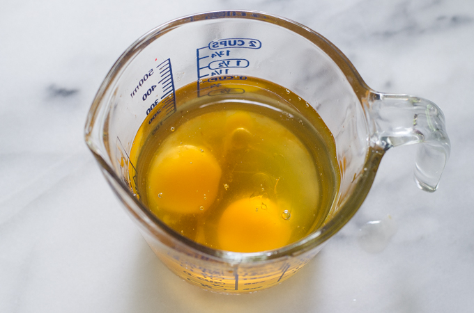 Mayonnaise ingredients in a measuring cup.