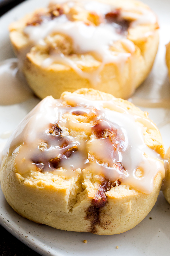 Close up shot of paleo cinnamon rolls.