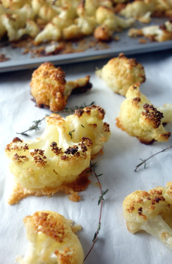 Pieces of roasted cauliflower with blackened bits.