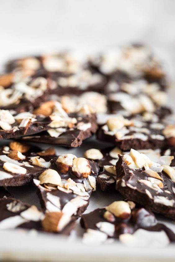 Broken pieces of chocolate bark