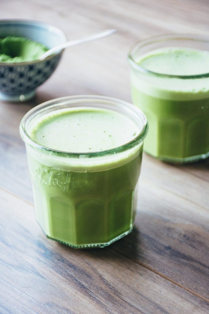 Matcha latte in a cup.