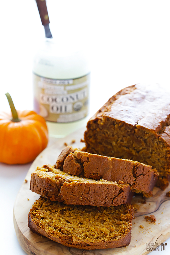 Thick slices of pumpkin bread.