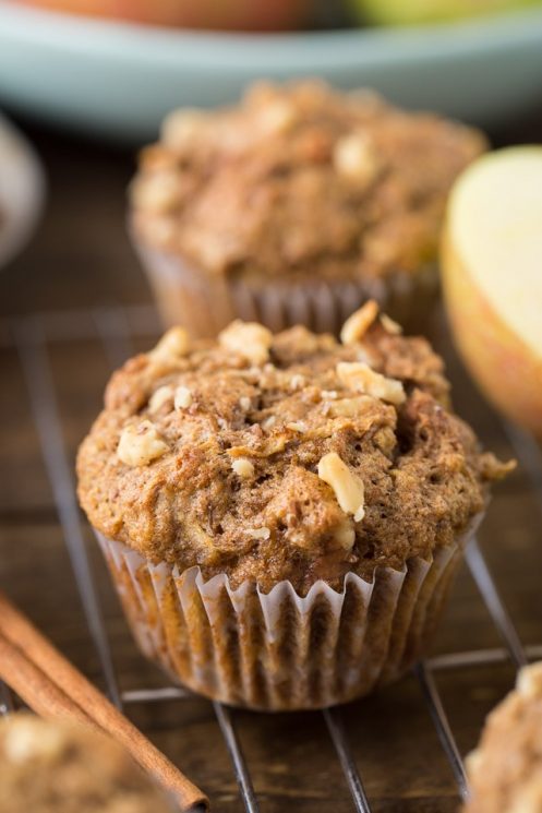 Apple muffins on a cooling rack.