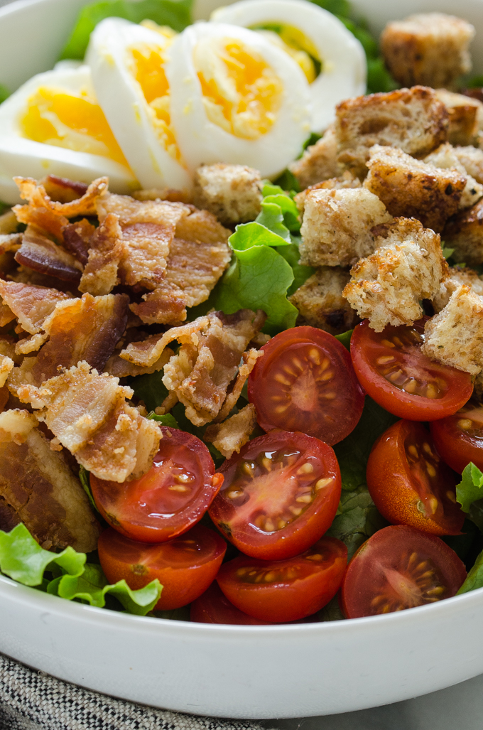 Close up shot of BLT salad.