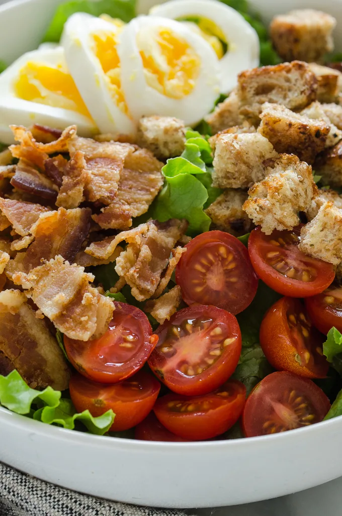 Close up shot of BLT salad.