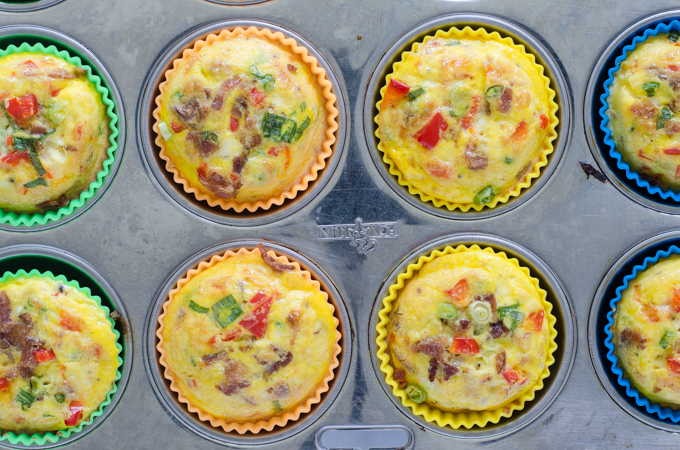 From above shot of the baked egg muffin cups.