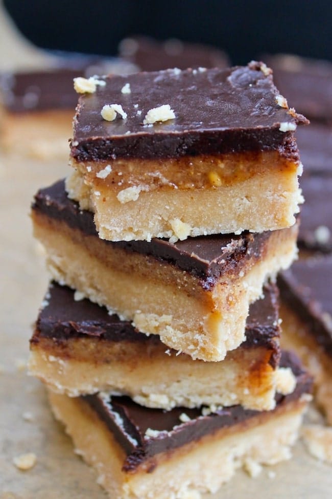 A stack of millionaire's shortbread bars