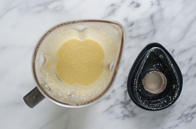 Batter for the crepes in a blender.