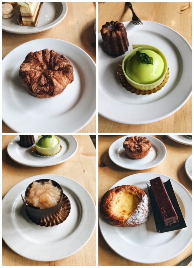 Patisserie 46 Minneapolis MN - Kougin Amann, Basil custard tart, flourless chocolate cake, flan puff pastry