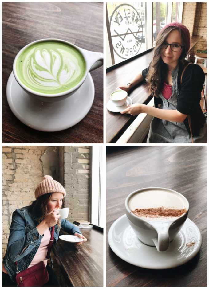 Fun Restaurants in Minneapolis: Wesley Andrews Coffee Shop, Minneapolis MN - Matcha latte and Masala Chai Latte.