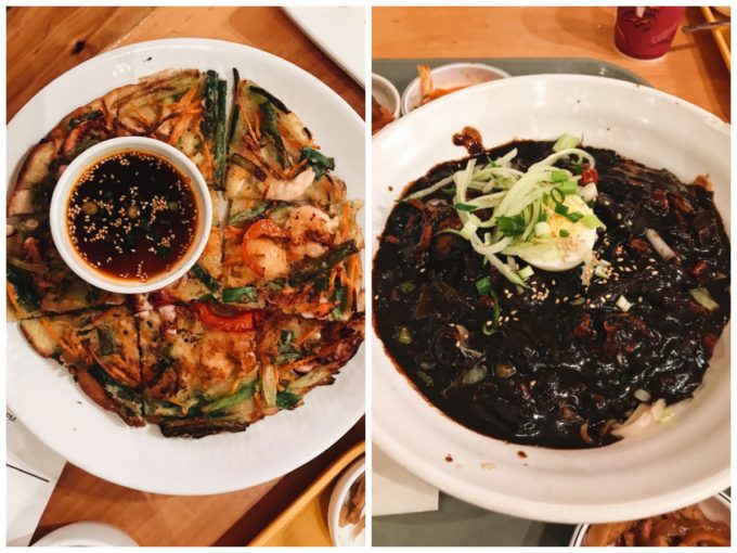 Kbop Korean Bistro Minneapolis: Seafood pancake and jajangmyeon.