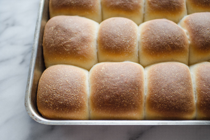 The baked buns in the pan.