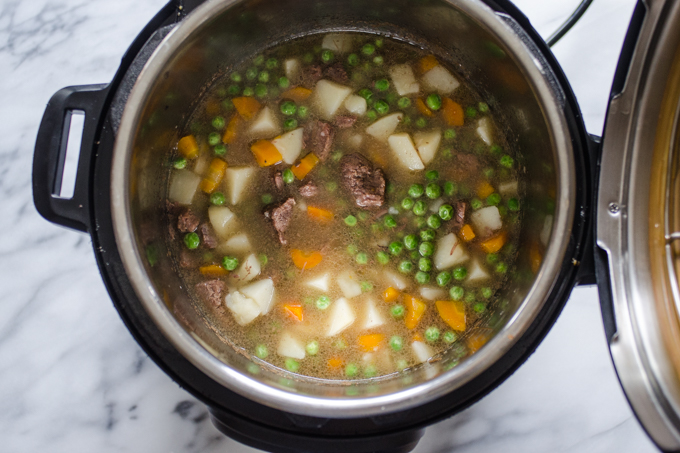 The finished beef stew.