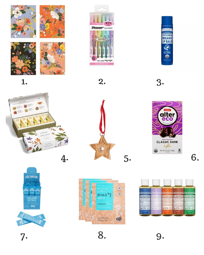 Collage of ethical or fair trade stocking stuffers