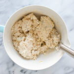 A shaggy dough in the mixing bowl.