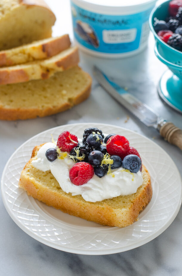 Easy Sour Cream Pound Cake Loaf with Lemon Buttered Side Up