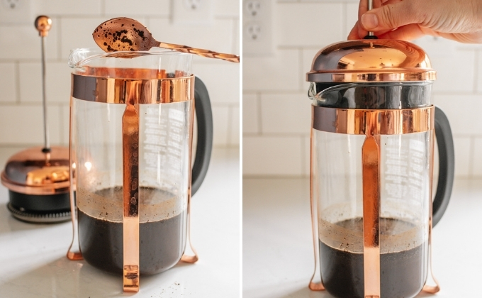 Making cold brew in a French press.