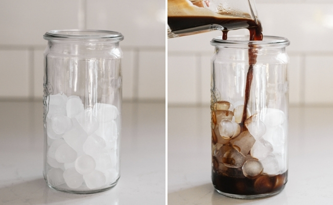 Making an iced Americano at home.