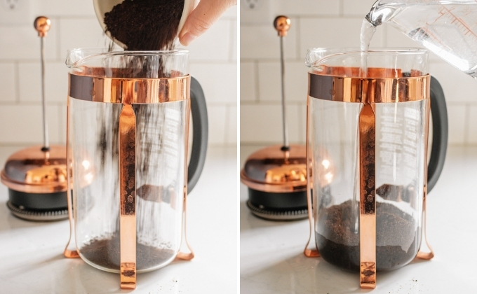 Making cold brew in a French press.