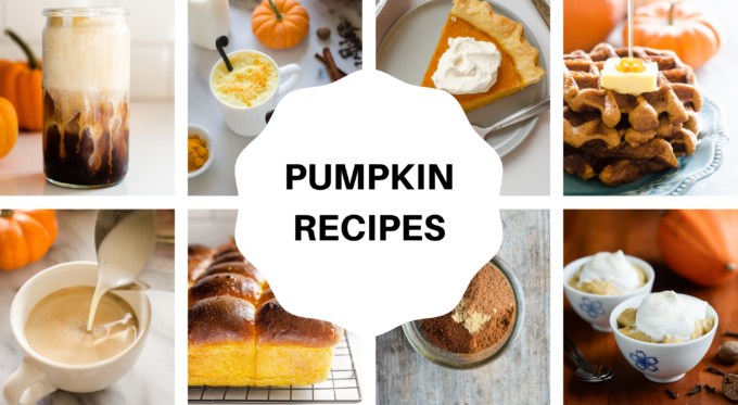 A collage of photos of pumpkin recipes.