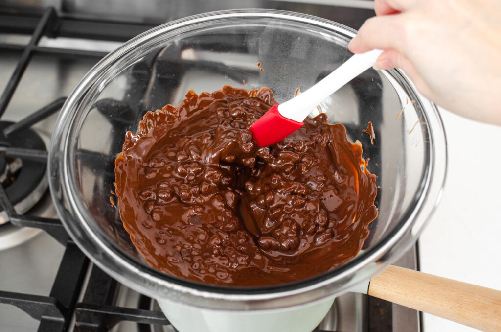 Melting the chocolate in a double boiler. 