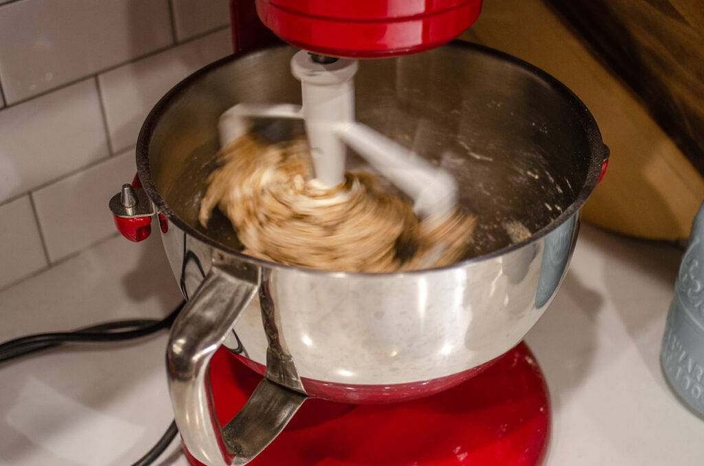 Mixing the dough for the healthy whole wheat bread. 