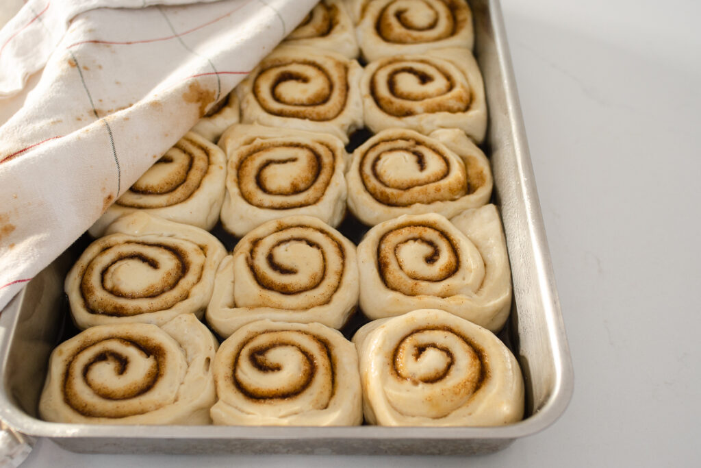 The risen vegan cinnamon rolls.