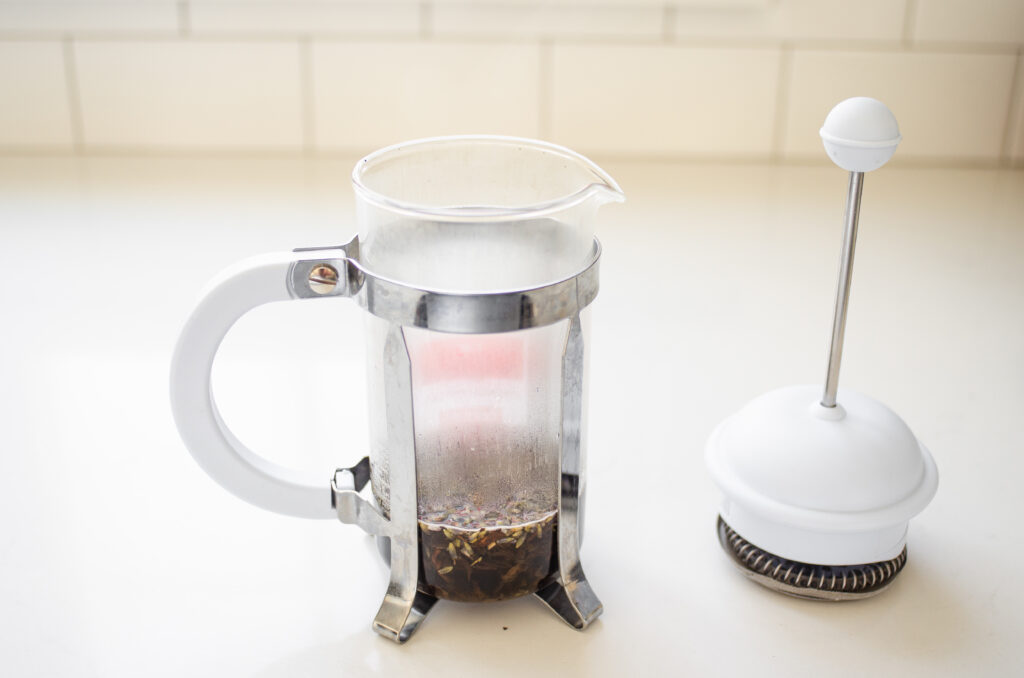 Brewing the Earl Grey tea and lavender in a French press instead of a mug.