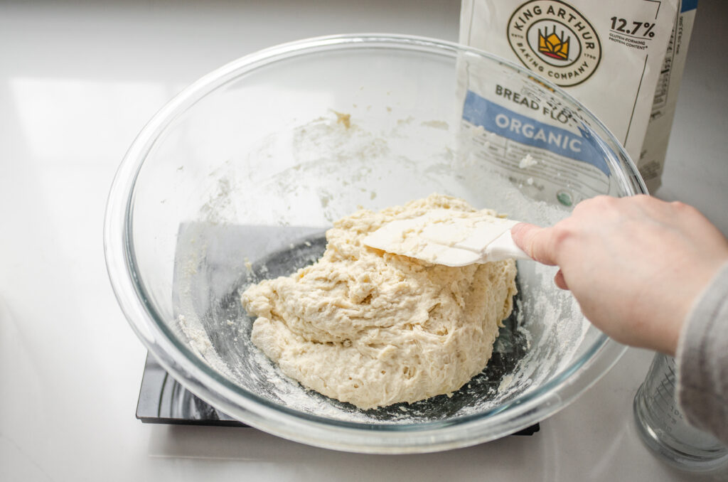 Mixing to form a shaggy dough.